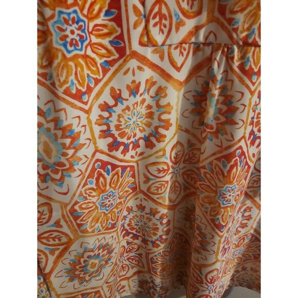 Jude Connally mosaic tile coral blue flare sleeve dress sz medium pockets new - Picture 4 of 8